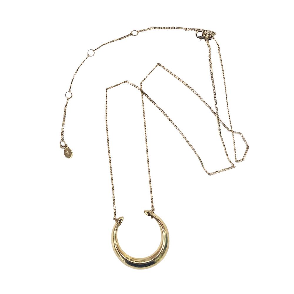 Stella & Dot Necklace Crescent Horseshoe Double Horn Long Chain Gold Tone